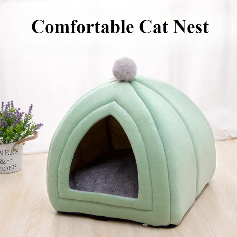 Winter Warm Dog Nest Semi Enclosed Cat House Super Soft Foldable Plush Pet House Suitable for Small and Medium Sized Cat/Dog Bed