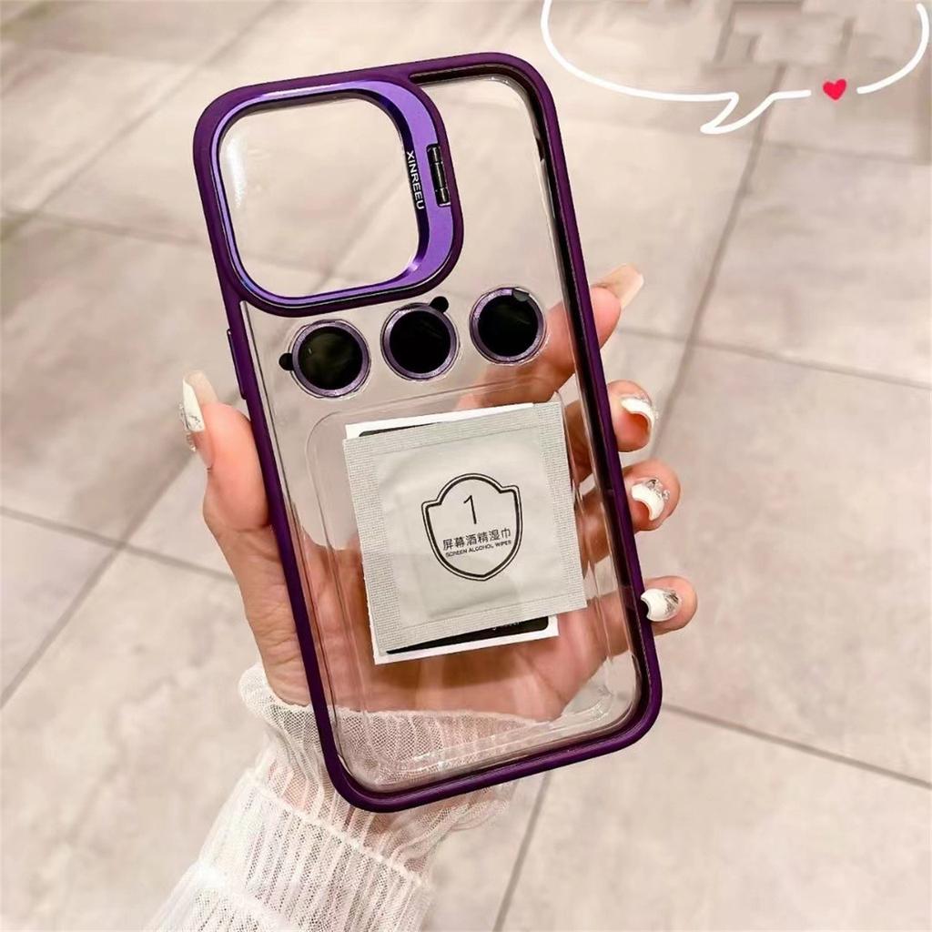 Protetor de anel de metal para lente, suporte para celular, capa protetora para iPhone 15 12 13 14Pro Max Plus 11, proteção de vidro para câmera, capa transparente à prova de choque