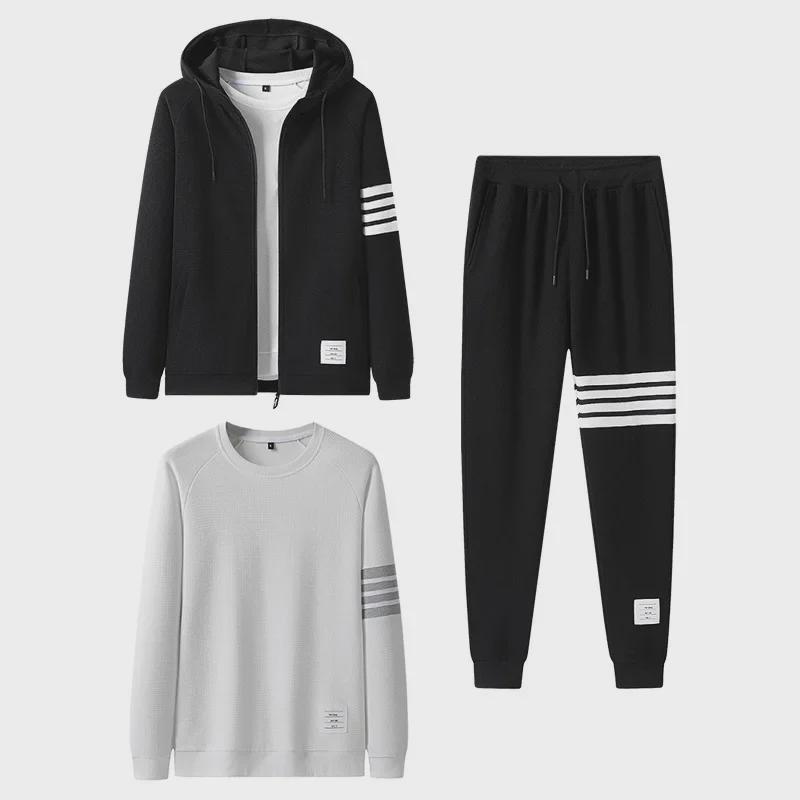 2022 Autumn/Winter Men's Casual Cardigan Two-Piece Set: Round Neck Sweatshirt & Pants