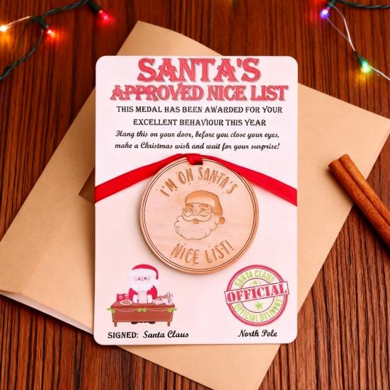 1/2/3Pcs Santa's Nice List Medal I'M ON SANTA'S NICE LIST Wooden Medal with Red