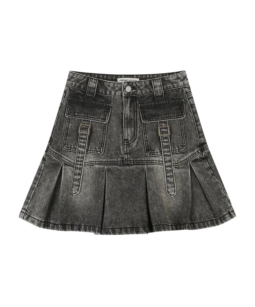 Ordinary Holiday Low Denim Midi Skirt [Gray]