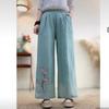 Summer National Style New Chinese Trousers Women's Elastic Embroidered Ethnic Style Embroidered Casual Trousers Retro Loose Wide-leg Trousers