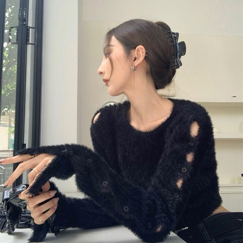 Pullover Kurzer Hohlstrickpullover Damen Herbst und Winter Pure Lust auf süße und würzige Unterwäsche Weicher Pullover Damenoberteil