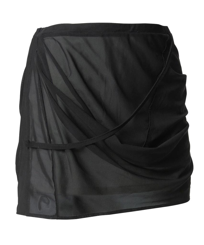 Peulleeoeob Draped Mesh Layered Mini Skirt (Fl-265_Black)