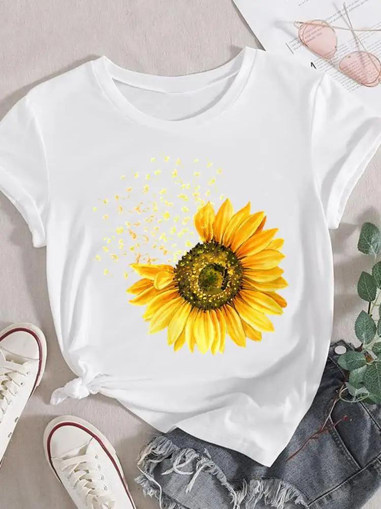 Mode T-Shirt Damen Weiblich Damen Kurzarm Kleidung 90er Trend Blume Süß Grafik T-Shirt Druck Oberteil Kleidung Tee