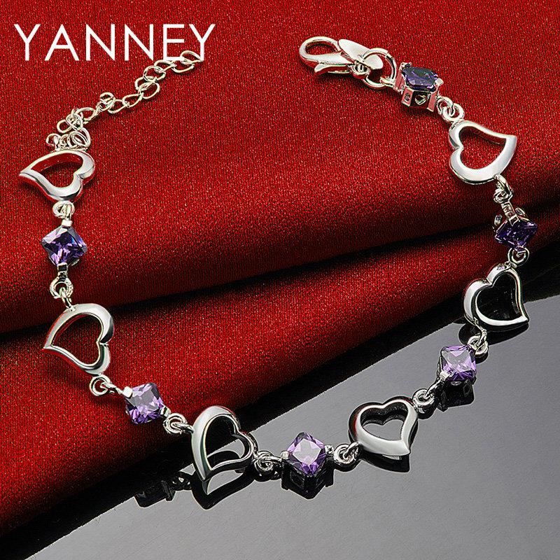 Luxuriöses 925 Sterling Silber 8-Zoll Exquisites Lila Zirkon Armband für Damen, ein Modisches Partygeschenk, Hochzeitsaccessoires