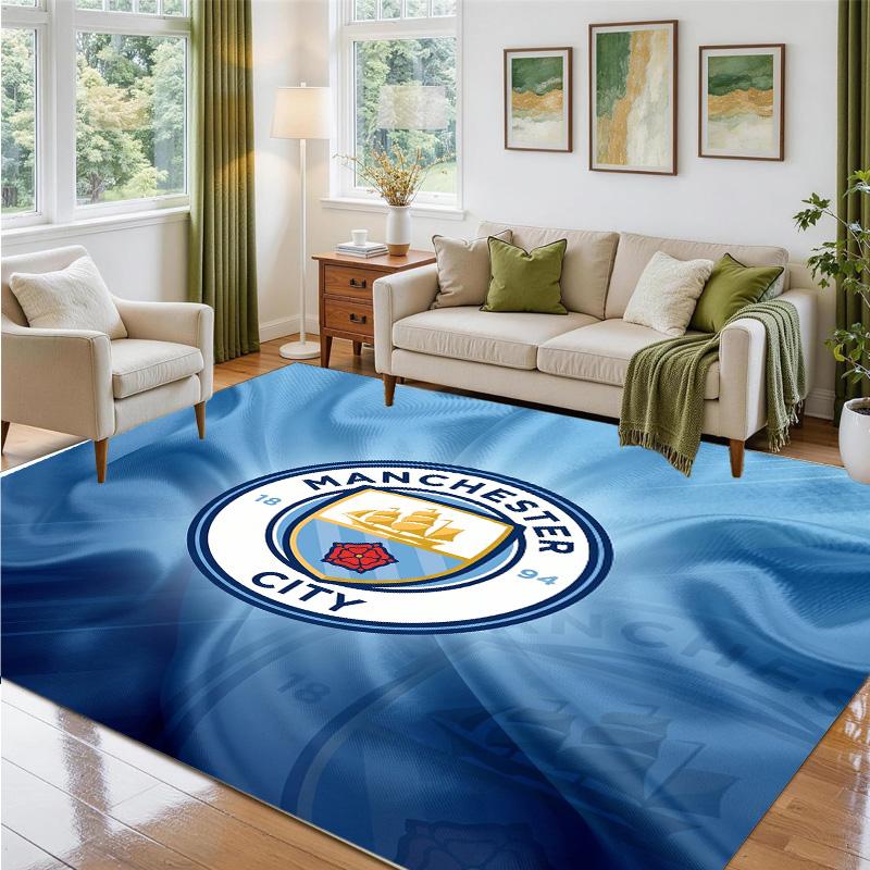 Manchester City Design Crystal Velvet Rug Soft Decorative Mat for Bedroom Entrance