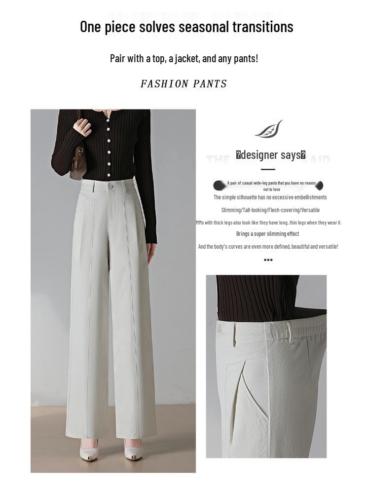 Hengyuanxiang Women's Cotton High Waist Slimming Wide-Leg Pants - Elastic, Casual, Drapey Suit for Spring/Autumn