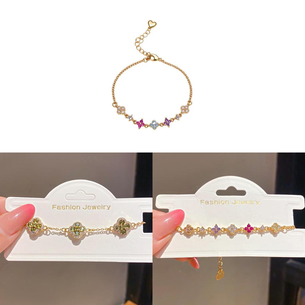 18k Gold Plated Zircon Lucky Clover Flower Bracelet For Women Gift