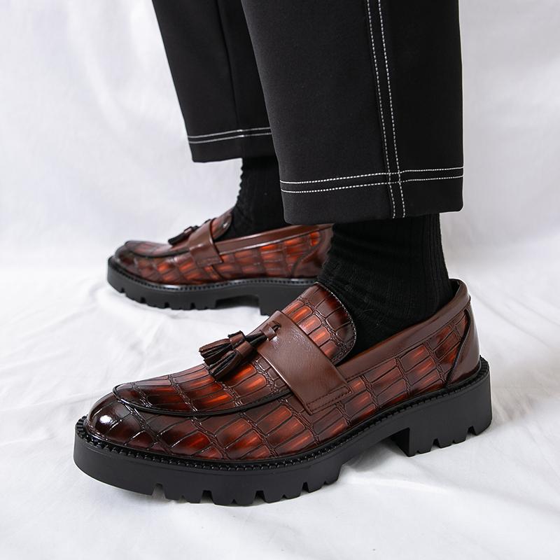 Fashion Fashion Versatiletassel Loafers Luxurious Rubber Thick Soled Comfort Business Commuting Leather Shoes Men's Casual Driving Shoes