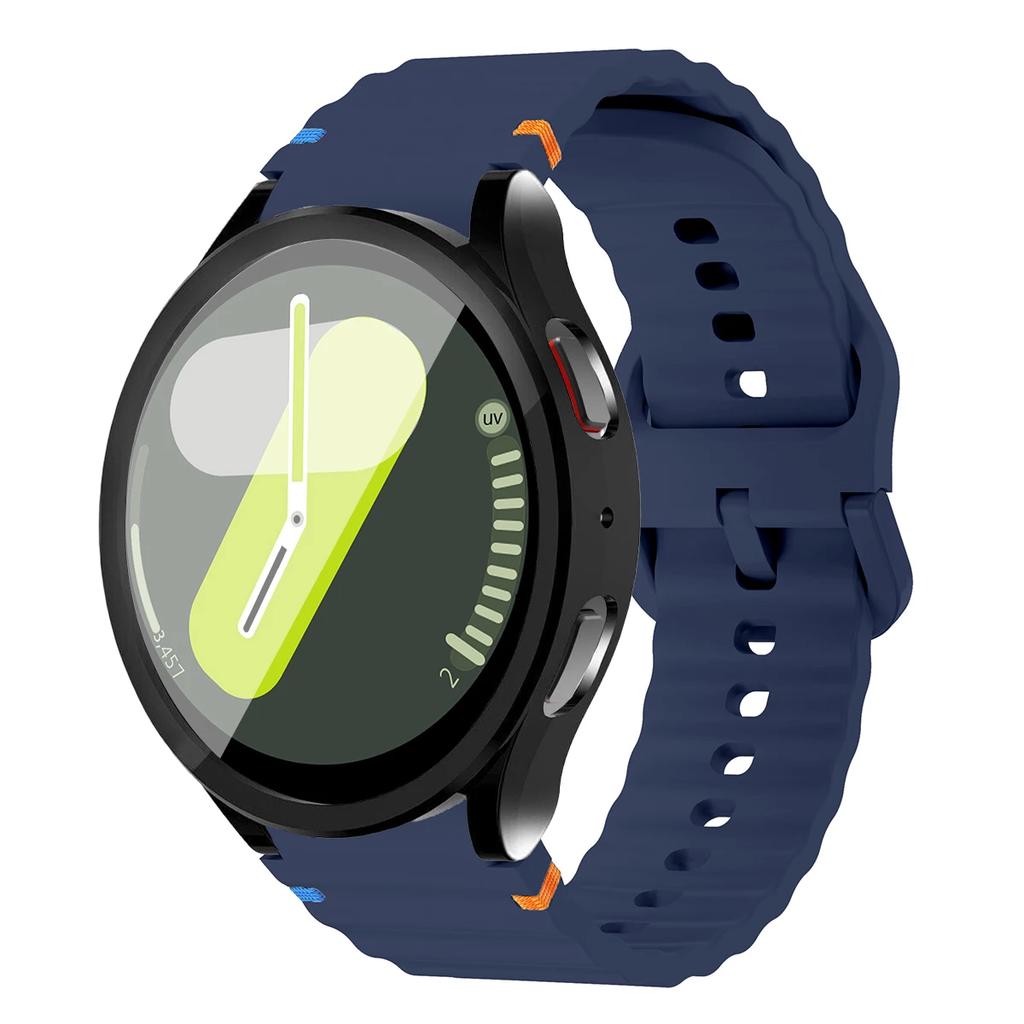 Boîtier+Bracelet pour Samsung Galaxy Watch7 40mm 44mm Bracelet en Silicone Bracelet Film de Protection d'Écran en Verre Trempé Coque Bumper en TPU