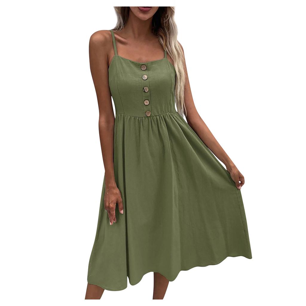 Dámské letní ležérní jednobarevné šaty bez rukávů se čtvercovým výstřihem