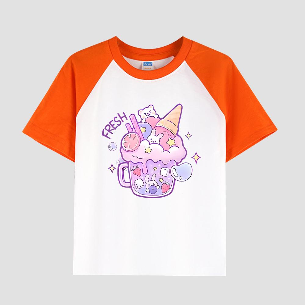 

Повседневная футболка с коротким рукавом для девочек с напечатанным рисунком, хлопковая ткань, модный летний детский топ 150cm