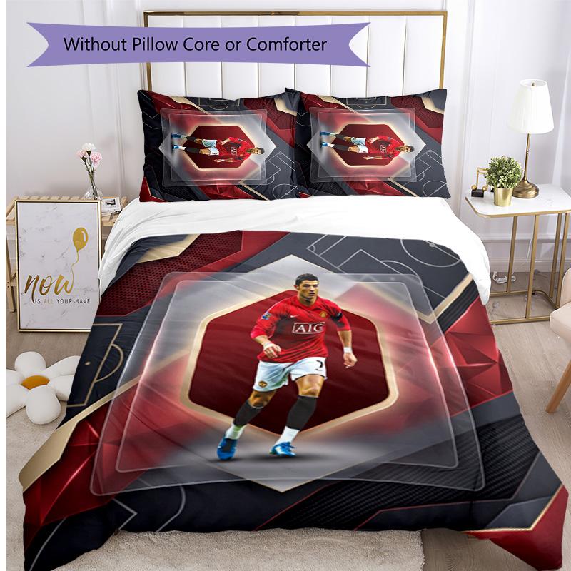 Set Lenzuola Stampate Cristiano Ronaldo 3 Pezzi Copriletto Accogliente Traspirante come Regalo per Inaugurazione Casa o Festa