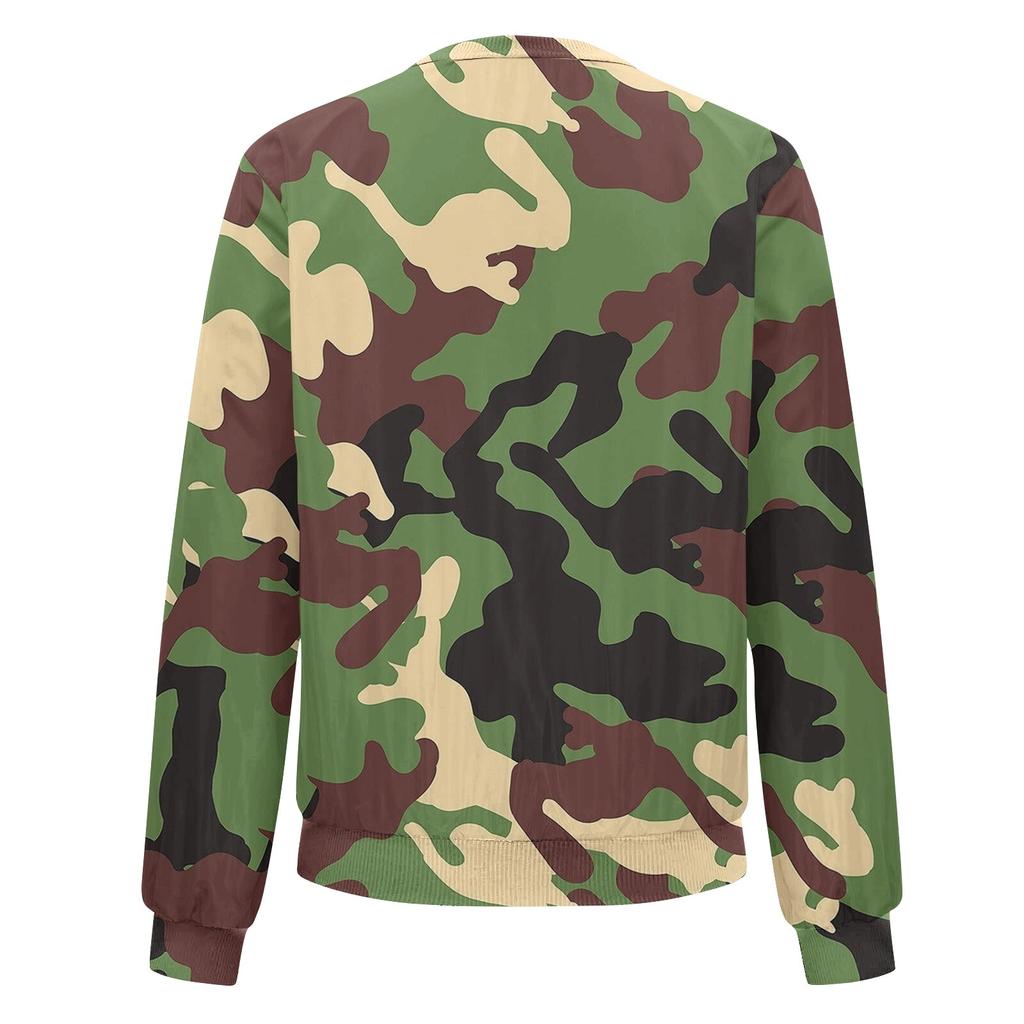 Damen Langarm Reißverschluss Camouflage Print Jacke Lässige Steppjacke mit Taschen