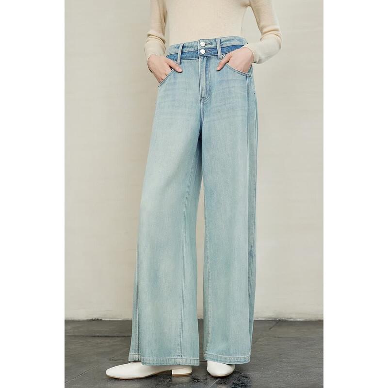 Gejin Women s High-Waist Double Waistband Wide-Leg Jeans S