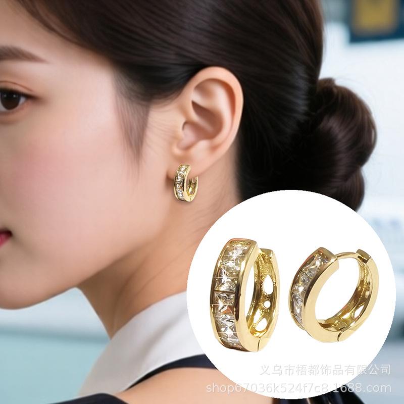 Elegant European Copper-Plated Gold Zircon Earrings