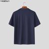 INCERUN Men Lapel Neck Short Sleeve Solid Color Casual Fitted T-shirts Tops