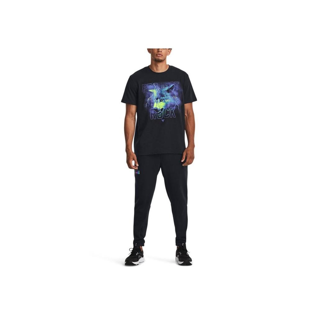 Under Armour Johnson Series Letter Round Neck Training Short Sleeve T-Shirt Men Tops Black 1379752-001