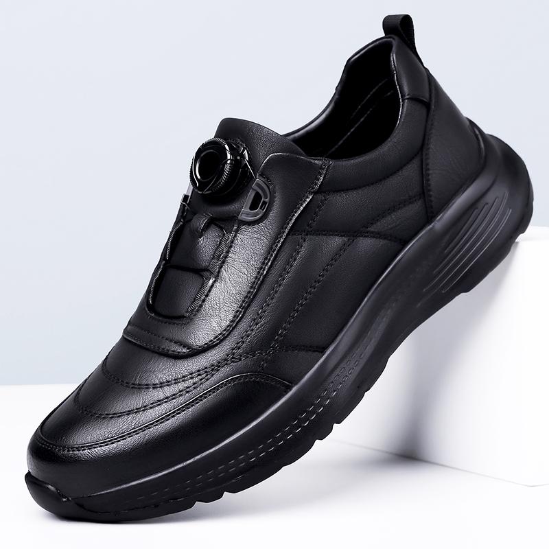 New Soft Soled Thick Bottom Business Shoes Mens Casual Leather Lightweight Sneakers Comfy Outdoor Antiskid Walking Shoes