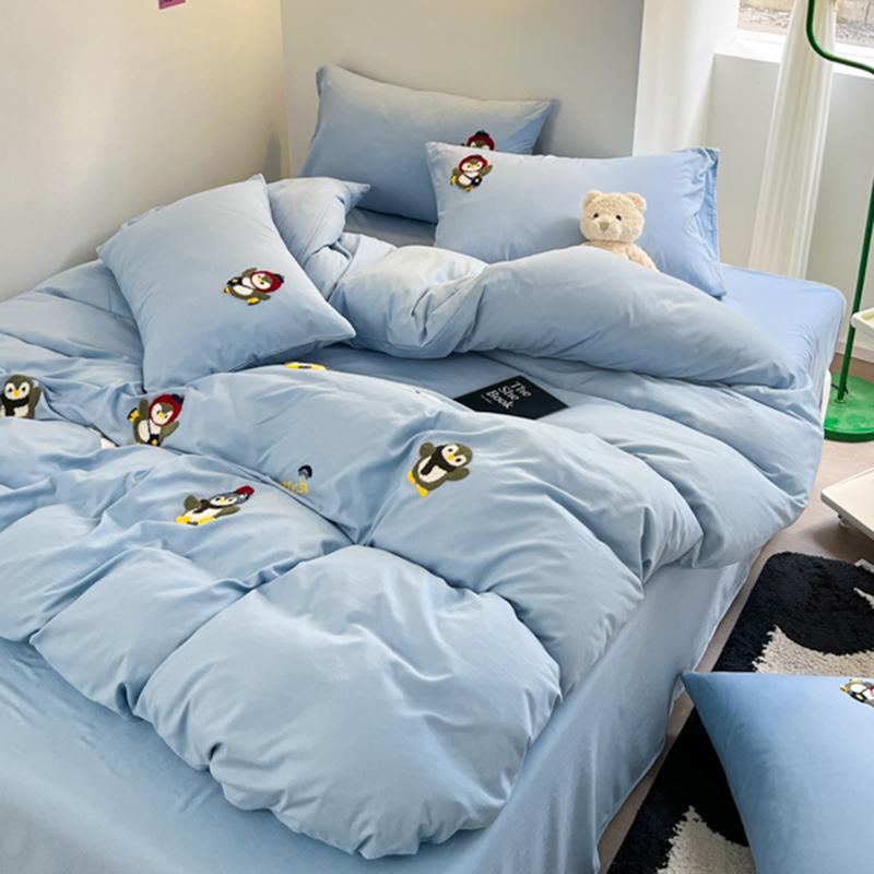 Ins Pink Stripe Bedding Set Towel Embroidery Duvet Cover Set Queen Twin Full Size Bed Flat Sheet Quilt Cover Pillowcases Kawaii