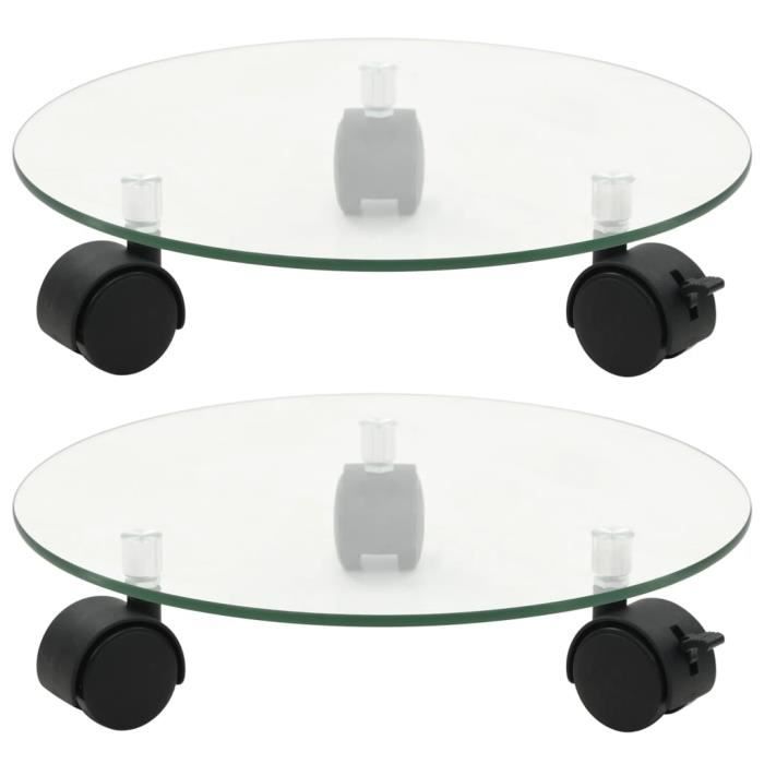 VidaXL Rolling Plant Stands 2 Pcs Tempered Glass 28 Cm Round