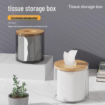 Transparent Tissue Box Holder with Bamboo Lid for Home or Restaurant
