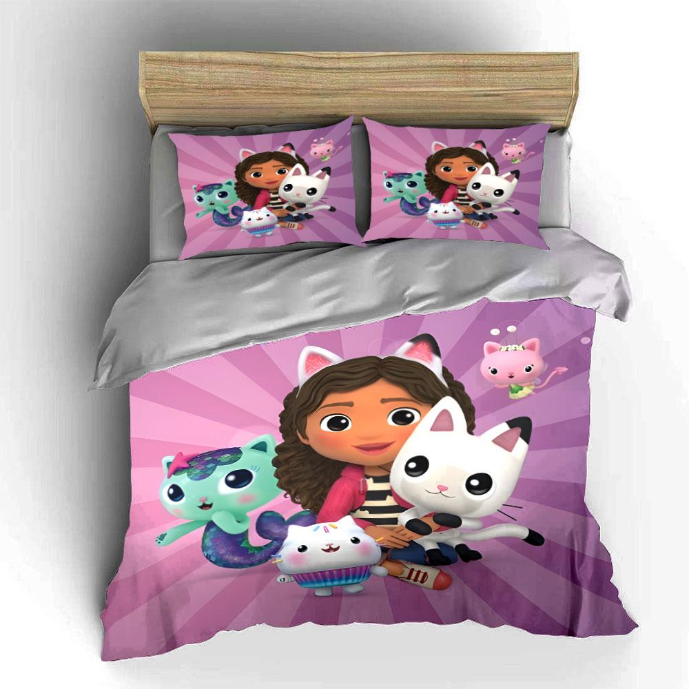 Purple Cat & Girl Bedding Set Bedding Duvet Cover Set Duvet Cover Pillowcases (1 * Duvet Cover 2 * Pillowcases, Without Duvet Insert)