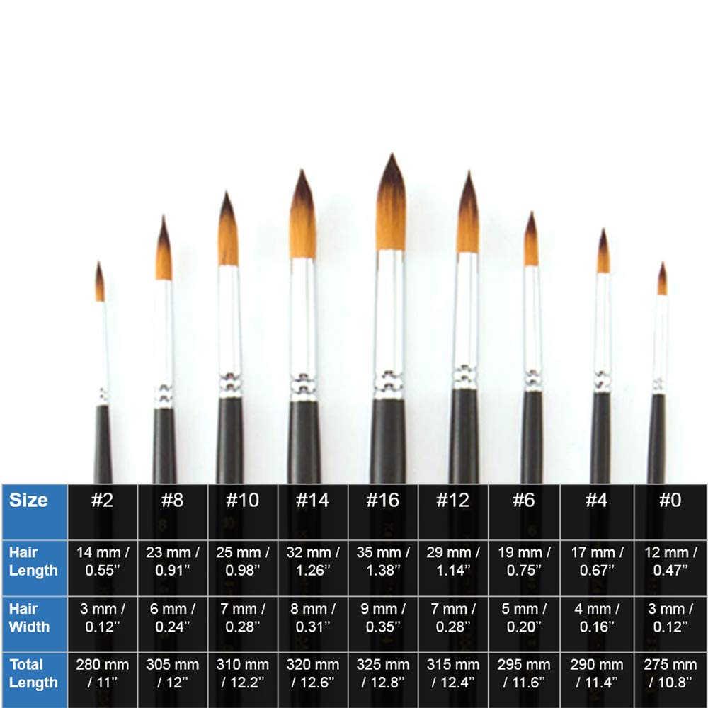 ONE HAPPY CHOICE 9-Piece Long Handle Pointed Artist Paint Brush Set Round (Long Handle)