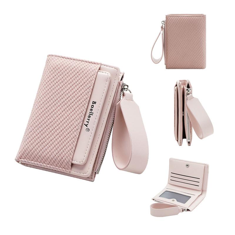 Baellerry Fashion Design Short Wallets for Women Men Casual Classic Bi-fold Purse Zipper Money Pack