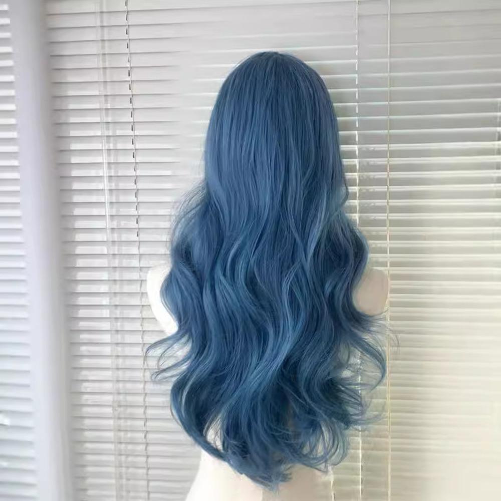 Middle Part Sea Blue Color Wigs Body Wave Cosplay Lolita Wigs Long Curly Hair Daily Wear