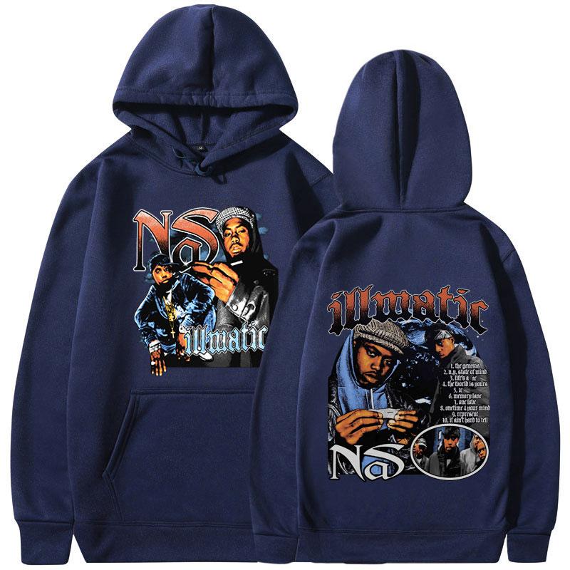 90er Jahre Rapper Nas Illmatic Hoodie Y2k Herrenmode Vintage Hoodies Fleece Warm Langarm Kapuzenpullover Hip Hop Streetwear