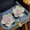 Elegant Light Luxury Pink Zircon Earrings for Women High-End Temperament Trendy Zircon Accessory