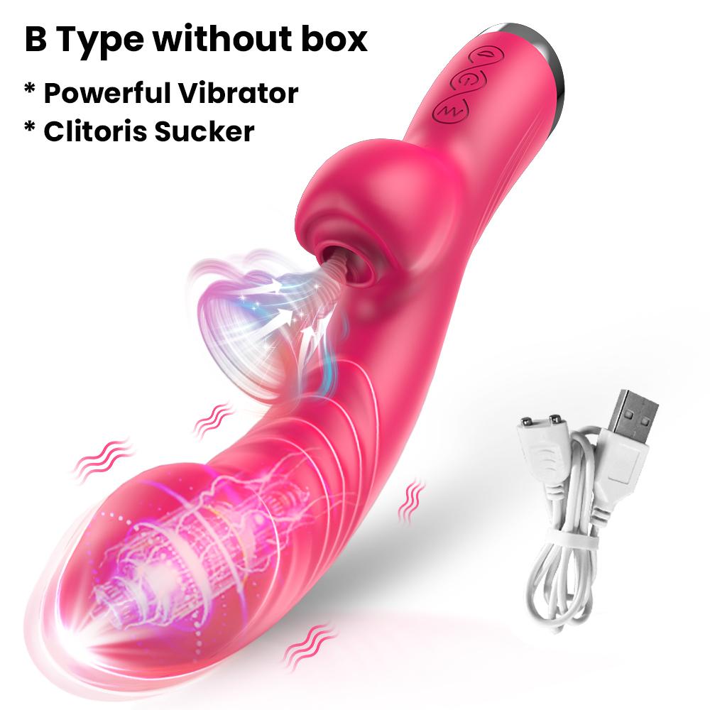 Powerful Thrusting Vibrator Female Clitoris Sucker Vacuum Stimulator Tongue Licking Dildo Adult Supplies Vibro Sex Toy for Women