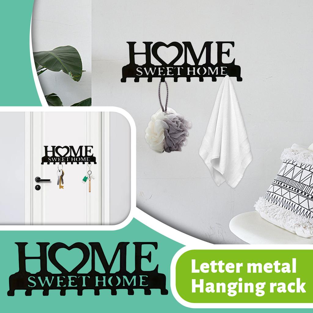 Wrought Iron Hook Home Key Storage Towel HOME Letter Metal Hanger