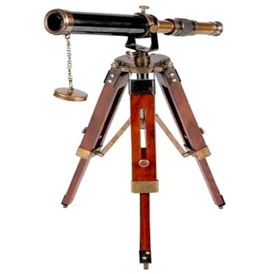 Brass Telescope on Wood Tripod Stand Home Office Decor Collectible Boat Ship Showpiece Gift Item