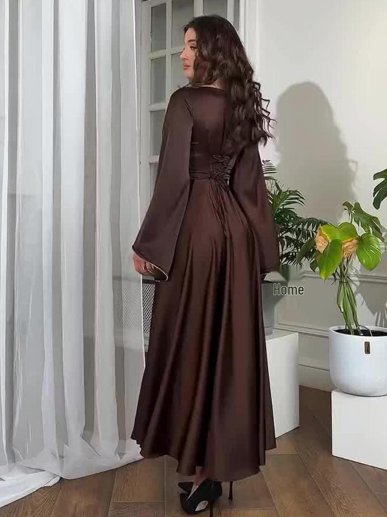 Wiosenna sukienka damska 2025 slim-fit z bandażem z cyrkonii, z długim rękawem, satynowa