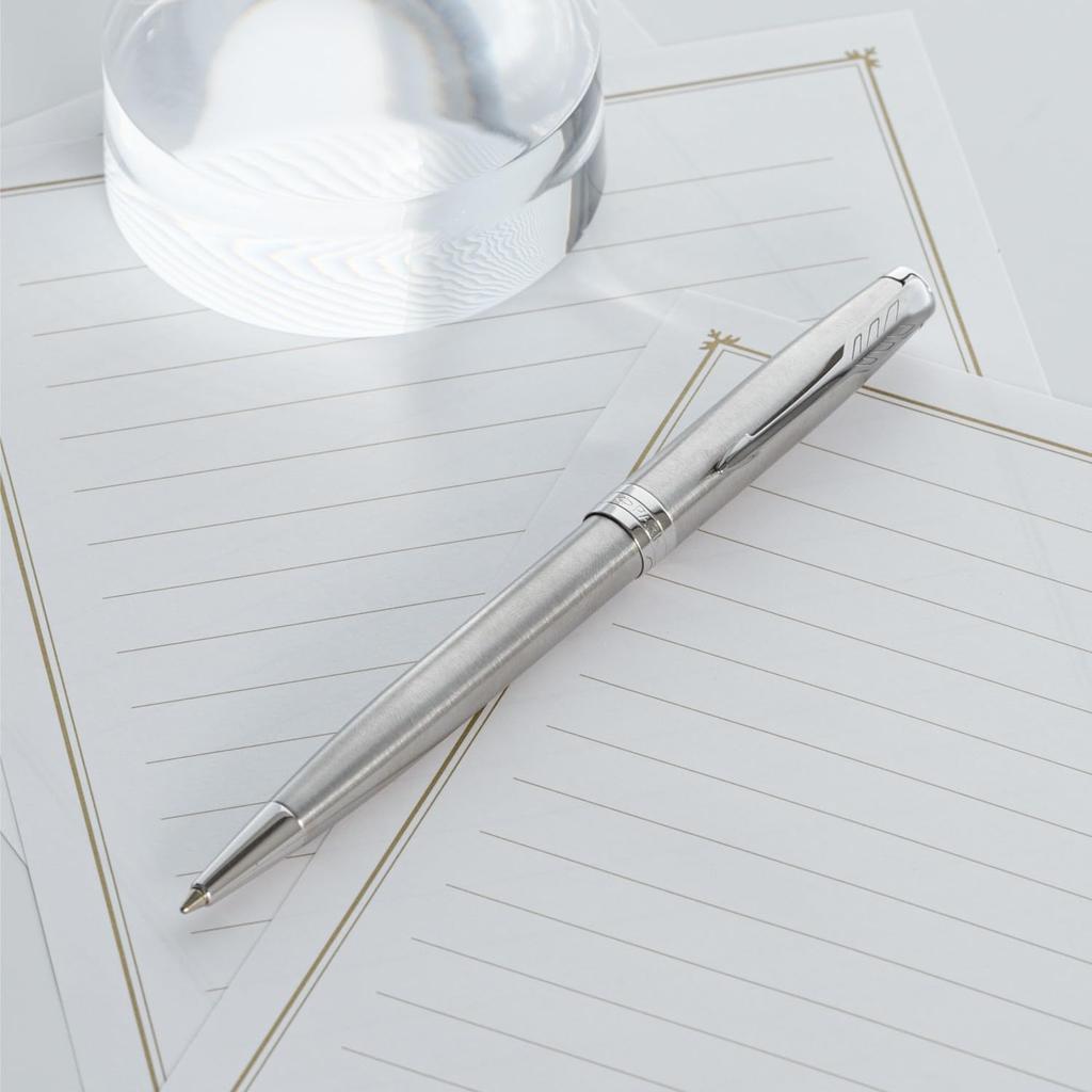 Parker Sonnet Stainless Steel Ballpoint Medium Gift Officially Product Number 1950871 Pen, Nib, Oil-Based, Boxed, Imported,