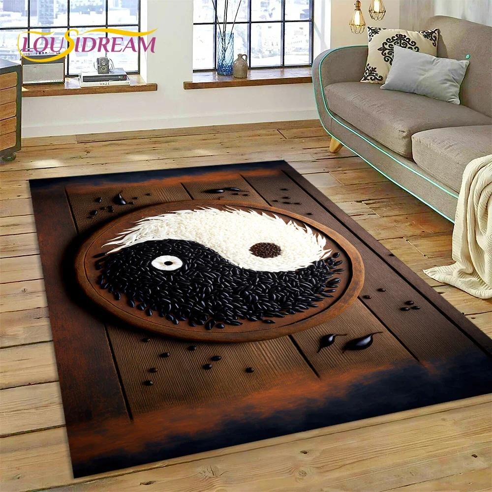 Alfombra Alfombrilla Decorativa 3D Yin Yang Naturaleza China Tai Chi Bagua para Decoración de Sala de Estar Dormitorio, Antideslizante para Sofá Felpudo Regalo