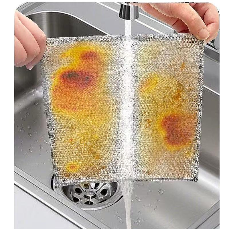 Steel Wire Cleaning Cloth Kitchen Rag Non-scraping Dish Towel Double-sided Household Stove Pot Cleaning Towel Silver 1pcs/5pcs/10PCS