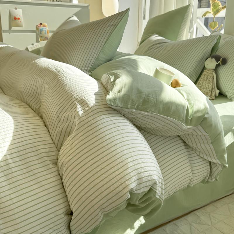 Pure Cotton Home Textile Striped Bedding Set Simple Soft Duvet Cover Sheet Pillowcase Ins Style Bed Linens Queen King Size