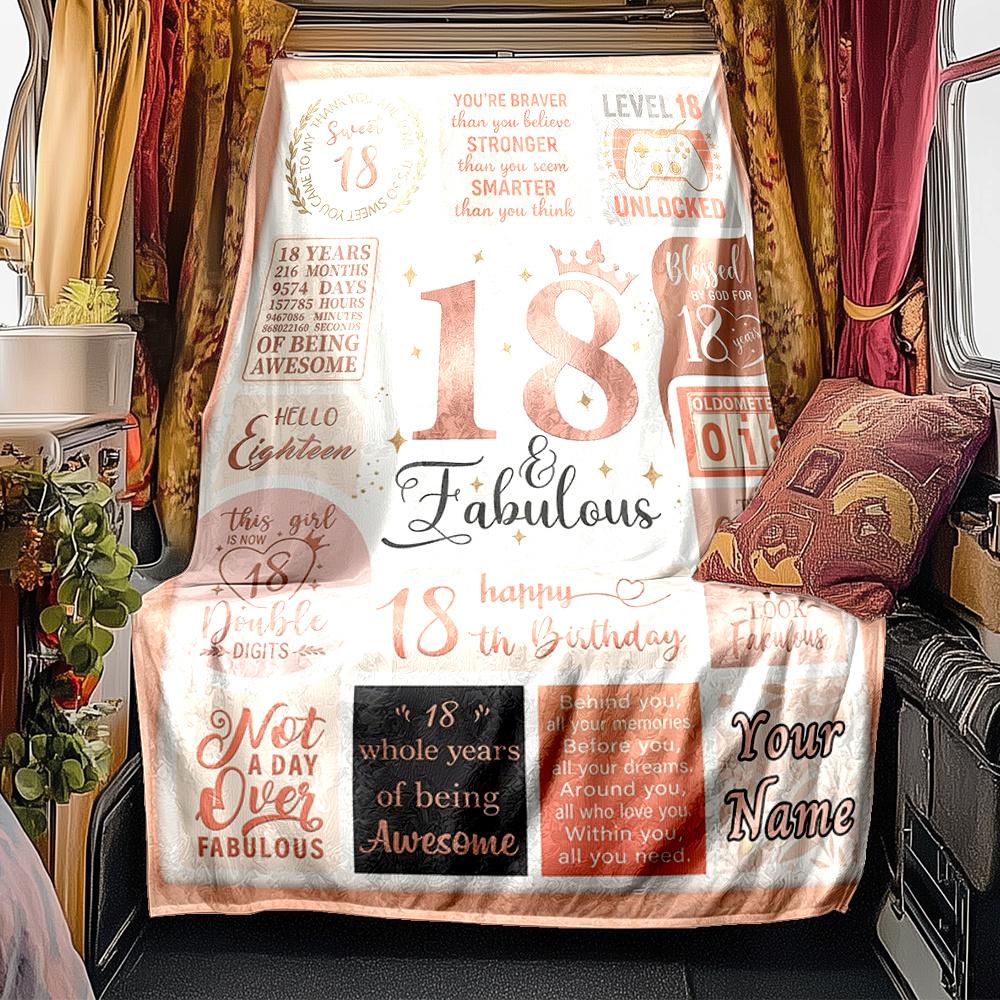 Celebrating Eighteen Years Of Brilliance And Strength Personalized Blanket Customize Text Comfortable For Picnics Outdoor Travel And Camping Sofa