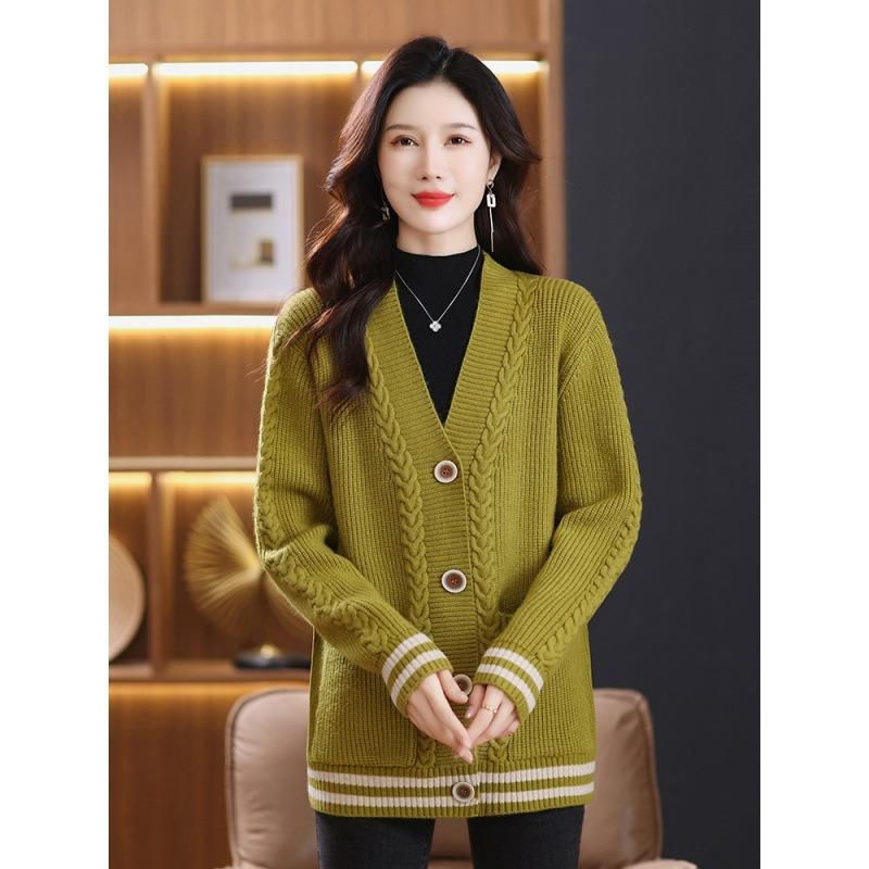Women S Long Sleeve Knit Cardigan Plus Size Mom Style Casual Outerwear Autumn Winter Sweater
