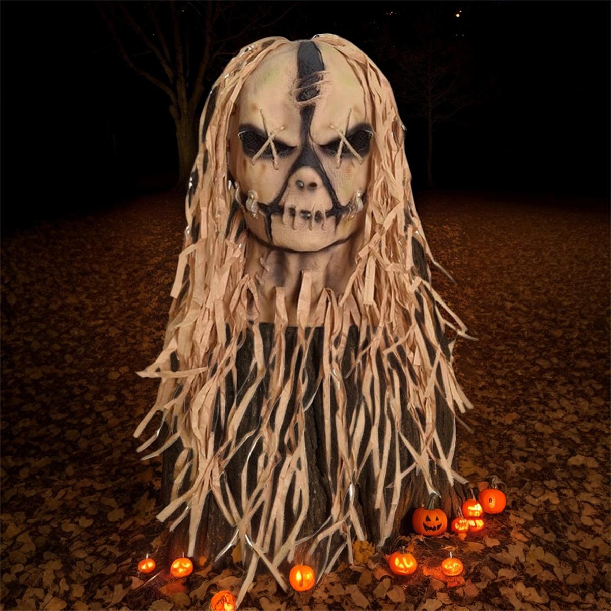 

Halloween Scary Scarecrow Mask Full head Horror Halloween Mask Cosplay Gift Props Outdoor Decoration бежевий