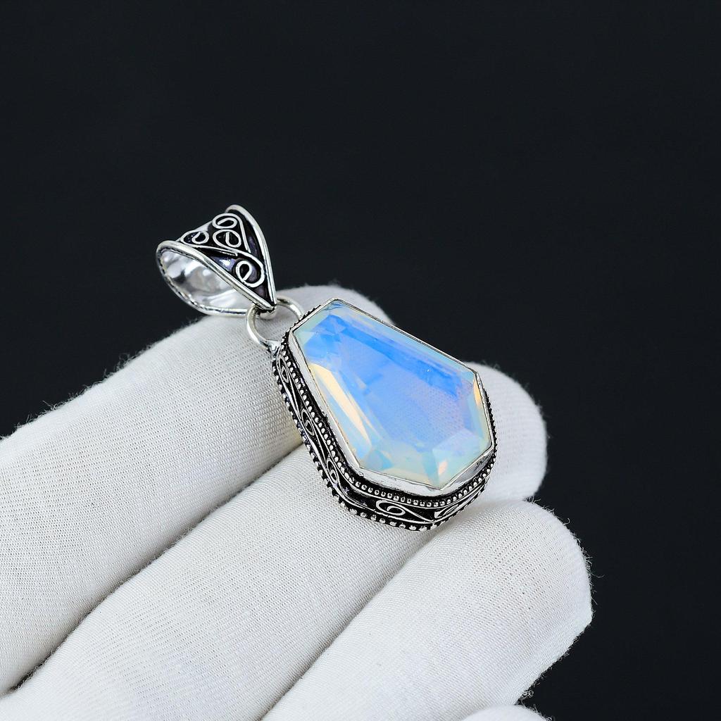 Coffin Shape Milky Opal Pendant, 925 Sterling Silver Pendant, Handmade Pendant, Coffin Gemstone Jewelry, Silver Jewelry For Women Gift