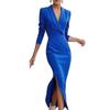 Women Midi Bodycon Sheath Dress Lapel V Neck 3/4 Sleeve Office Business Dress Formal Cocktail Work Slit Pencil Dress
