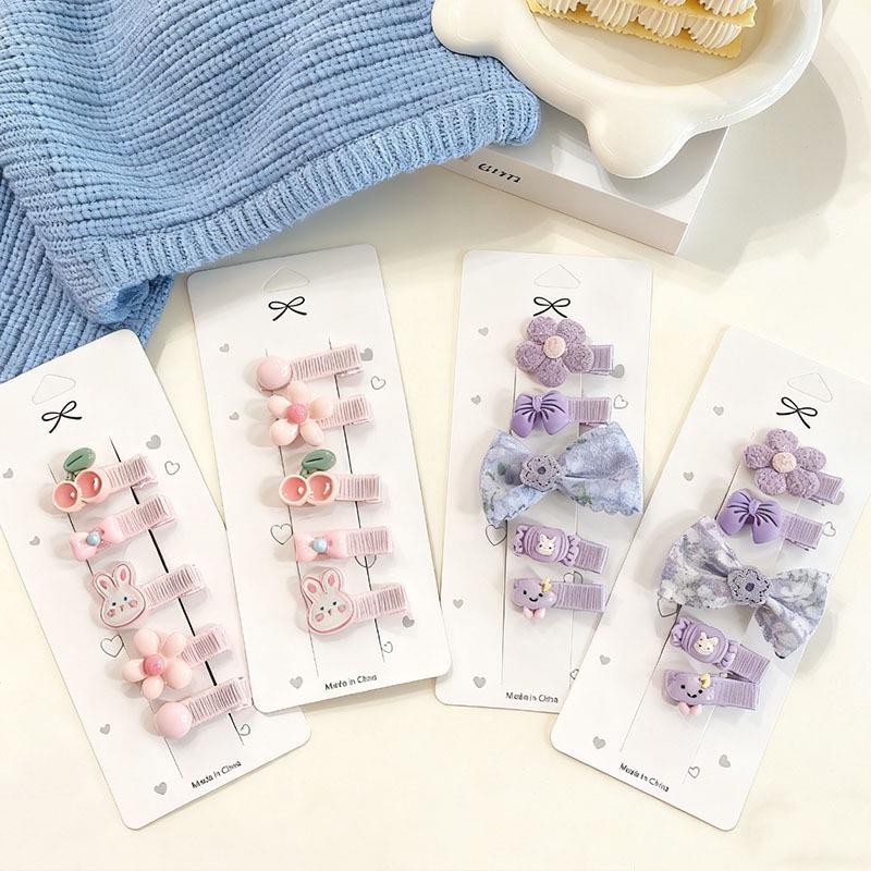 Korean Floral Bow Hair Clip Set for Little Girls - Cute Love Heart Fabric BB Clips for Princess Bangs and Fringes