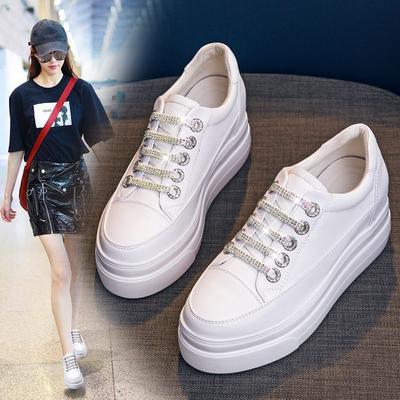 Leather Platform White Shoes Women's 2025 Spring Single Shoes, Small Inner Height Increase Muffin Women's Shoes, Shoes Are Breathable and Comfortable