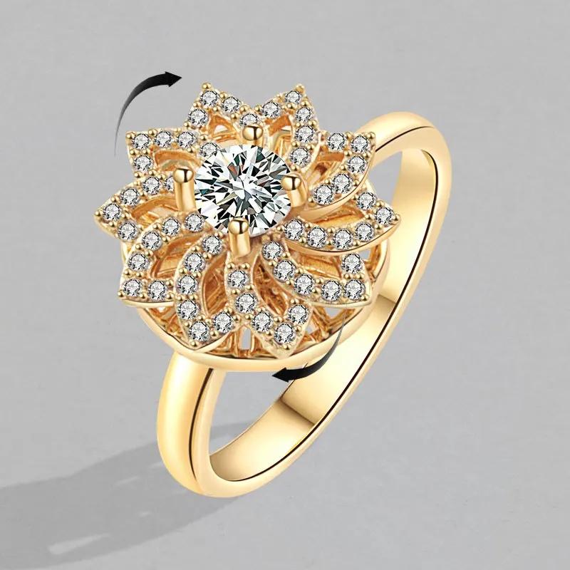 1pcs New Fashion Rotating Zircon Flower Opening Adjustable Ring Luxury Niche Decompression High-end Design Sense Accessories