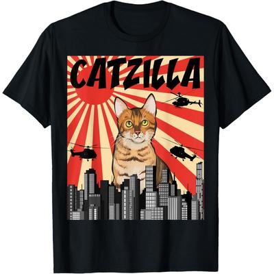 Funny Retro Japanese Catzilla Bengal Cat T-Shirt